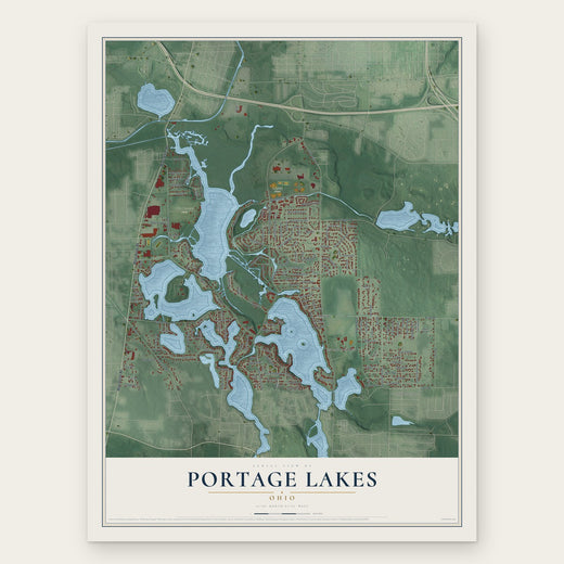 Portage Lakes, Ohio map print, the full design