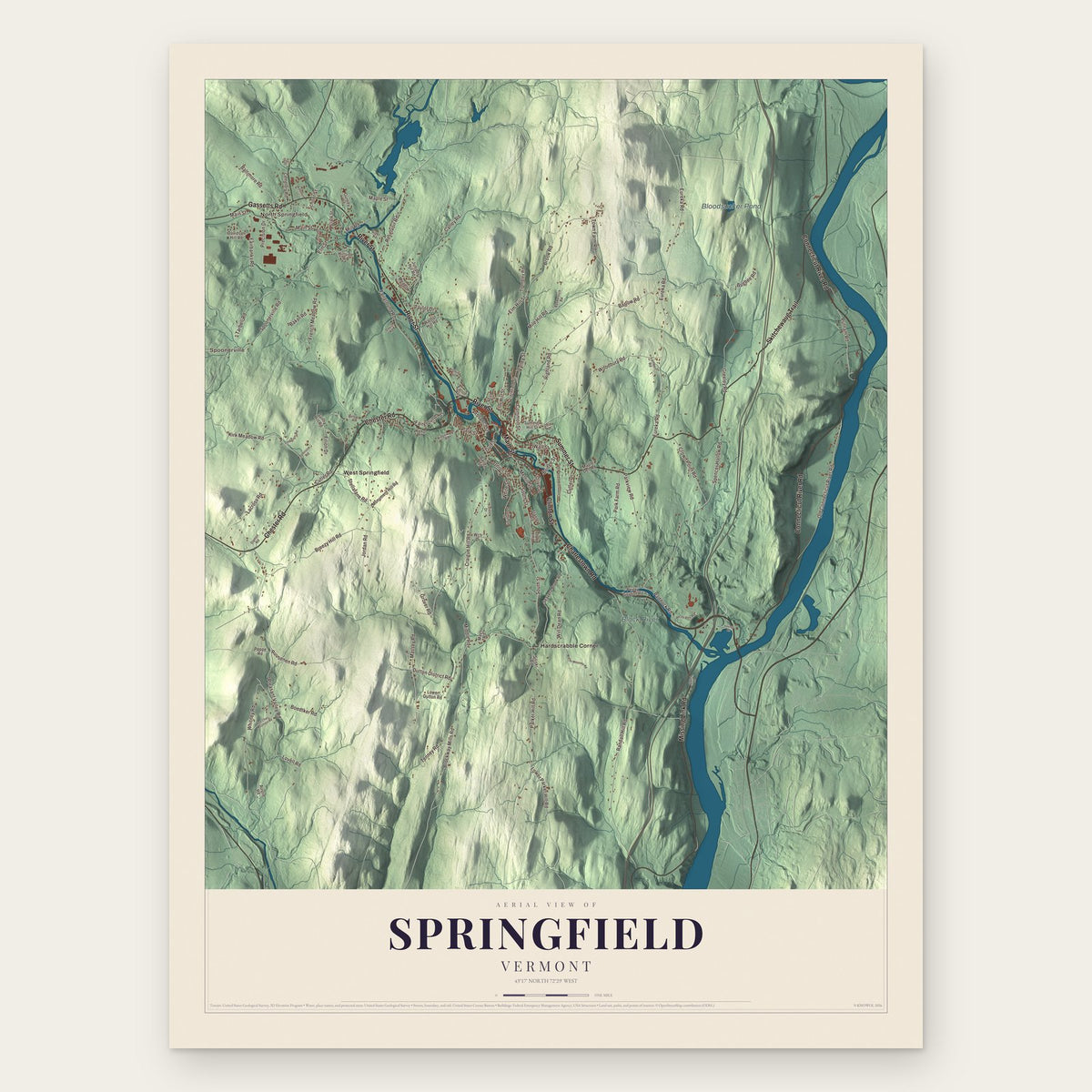 Springfield, Vermont map print, the full design
