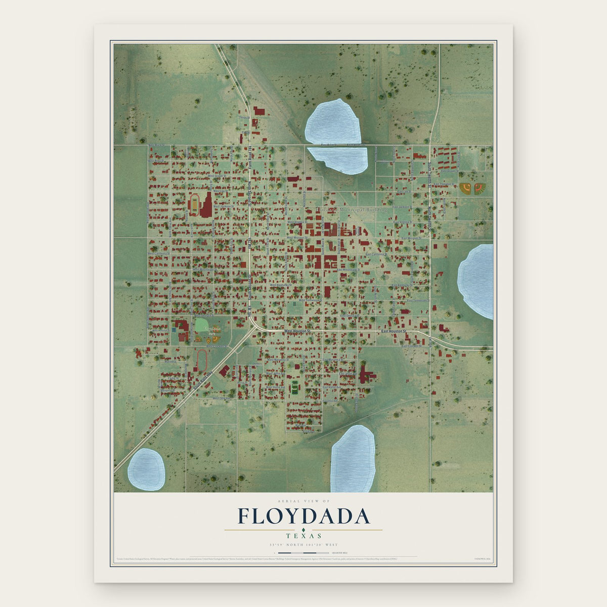 Floydada, Texas map print, the full design
