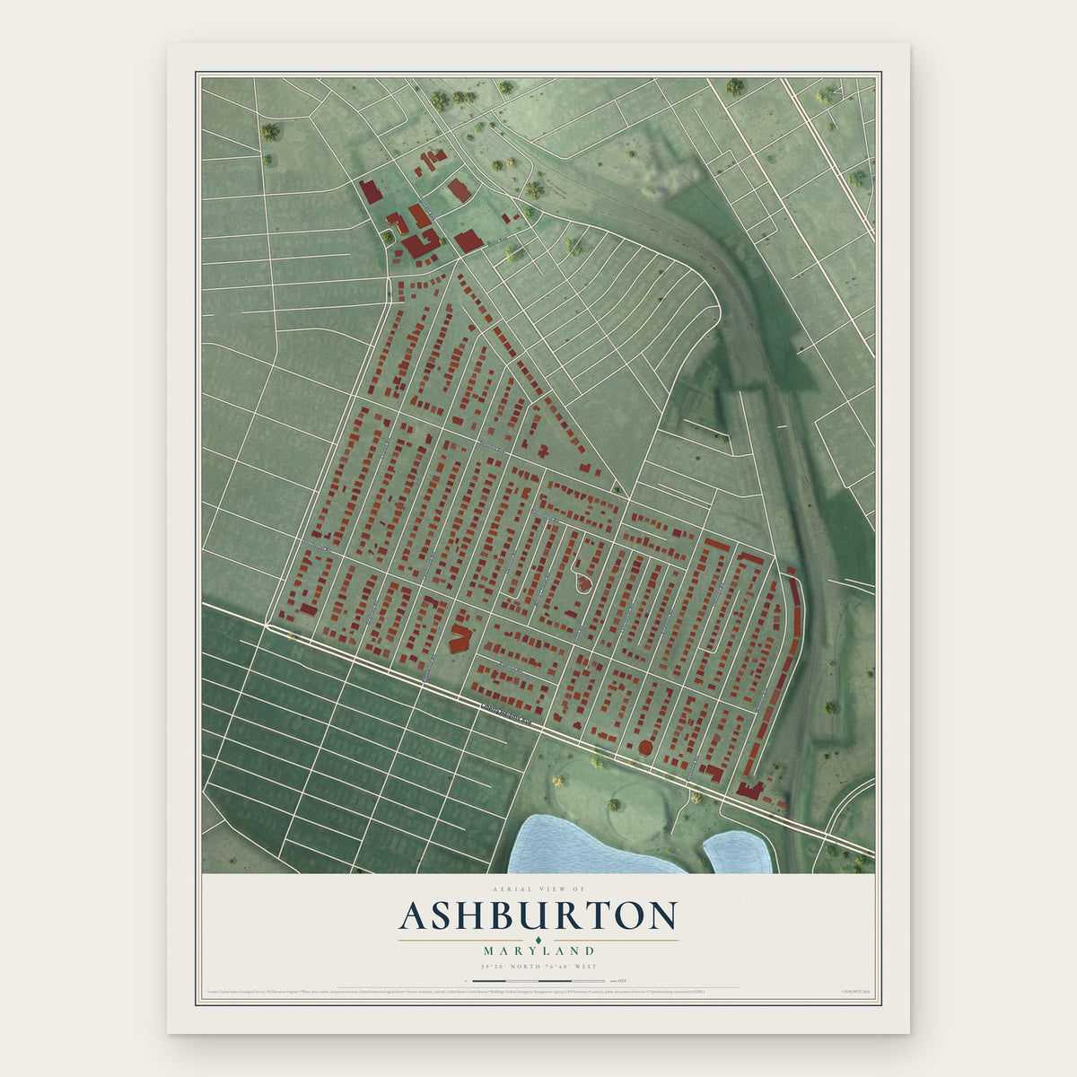 Ashburton, Maryland map print, the full design
