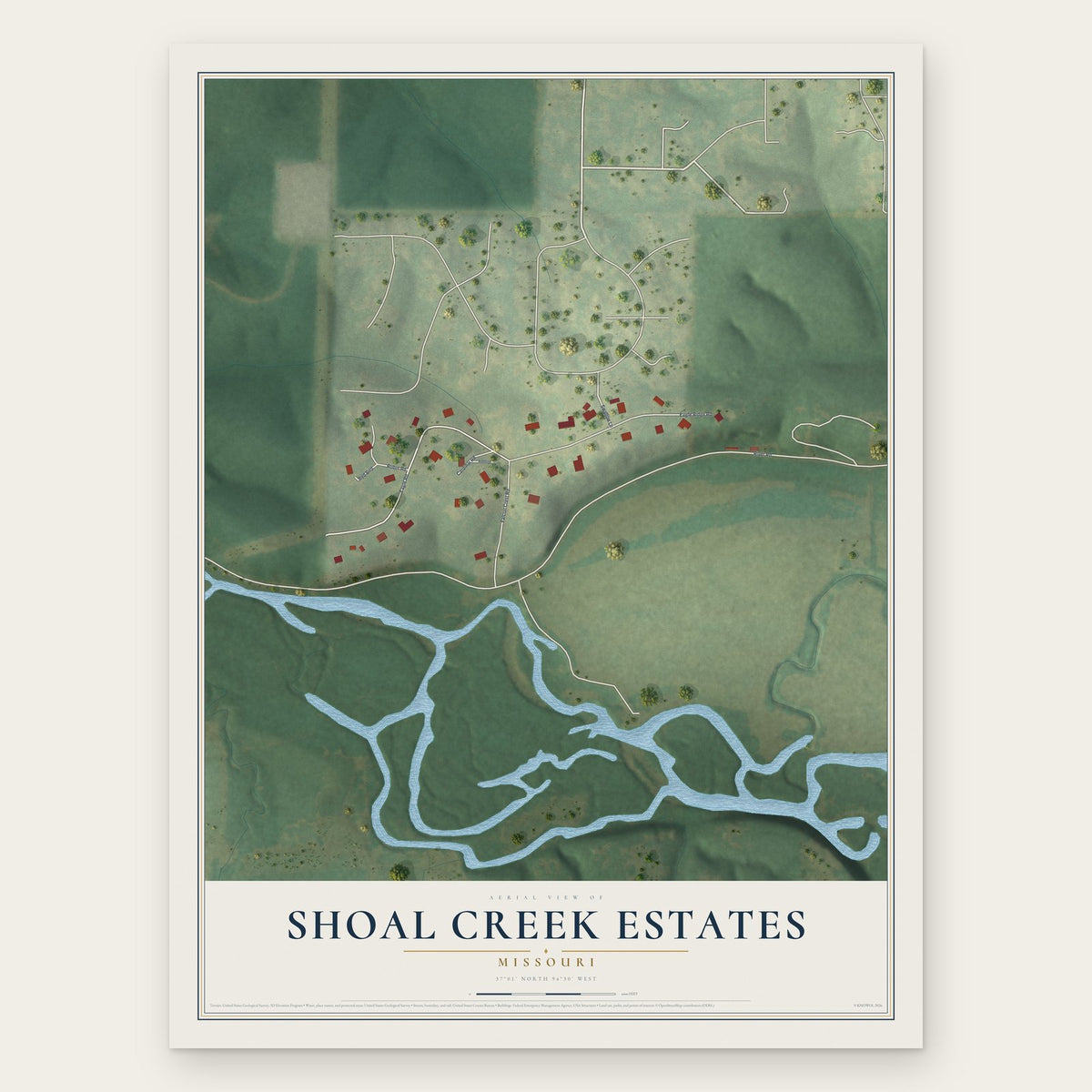 Shoal Creek Estates, Missouri map print, the full design