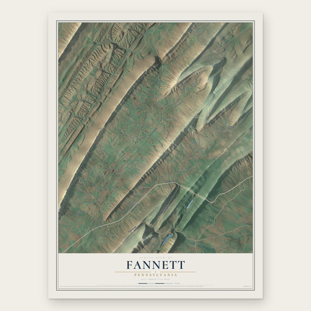 Fannett, Pennsylvania map print, the full design