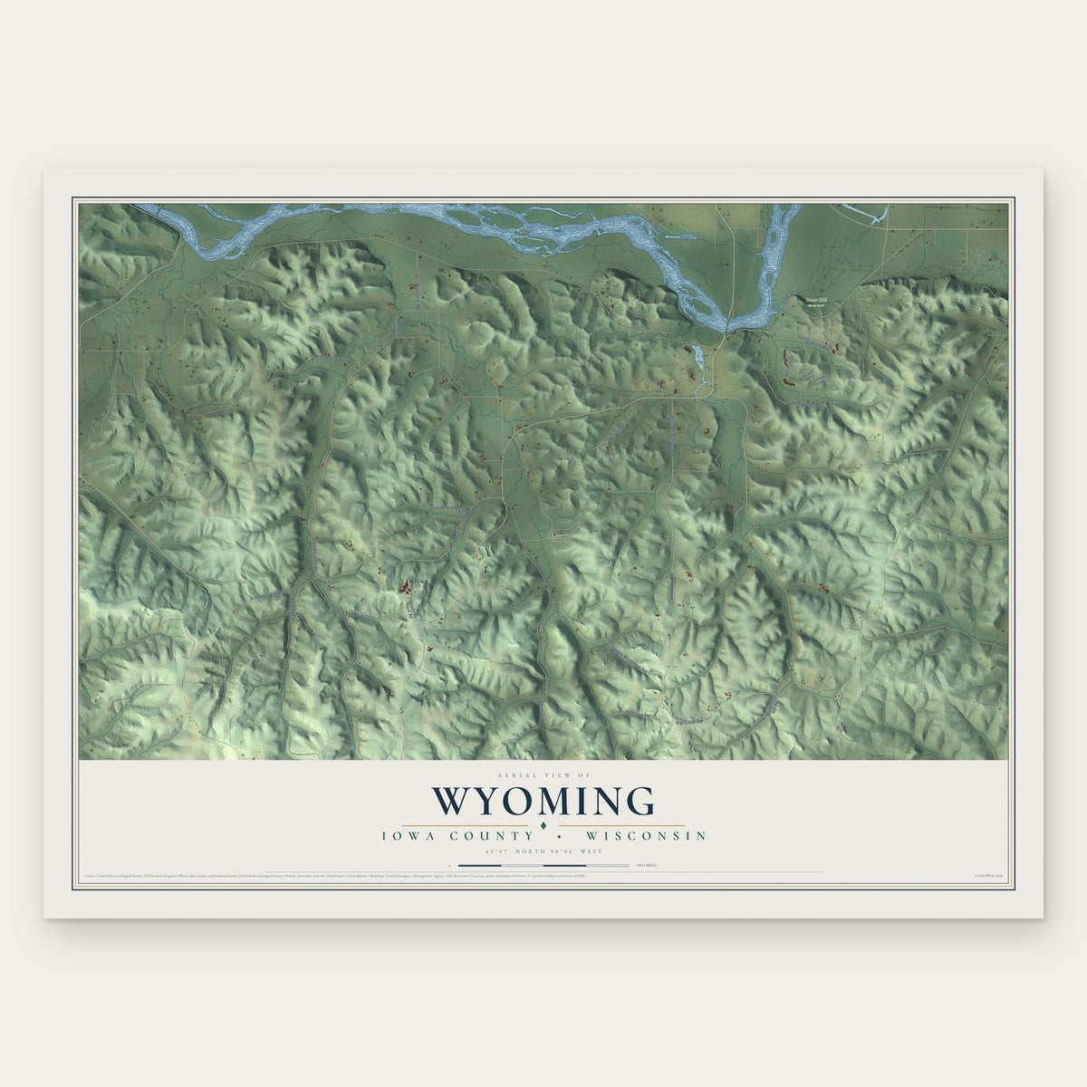 Wyoming, Iowa County, Wisconsin map print, the full design