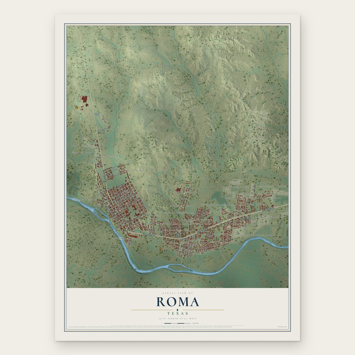 Roma, Texas map print, the full design
