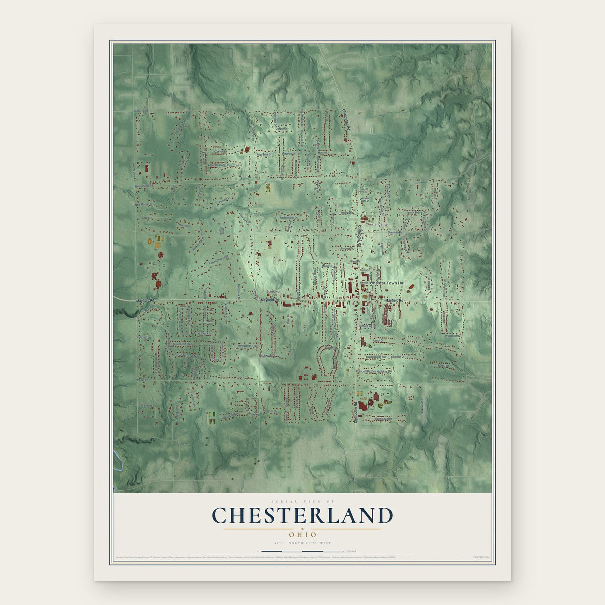 Chesterland, Ohio map print, the full design