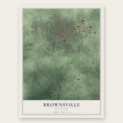 Brownsville, Tennessee map print, the full design