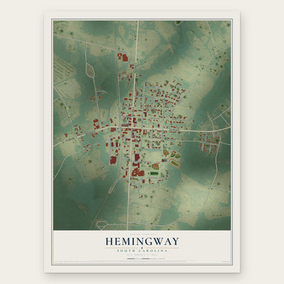 Hemingway, South Carolina map print, the full design