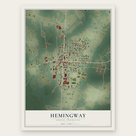 Hemingway, South Carolina map print, the full design