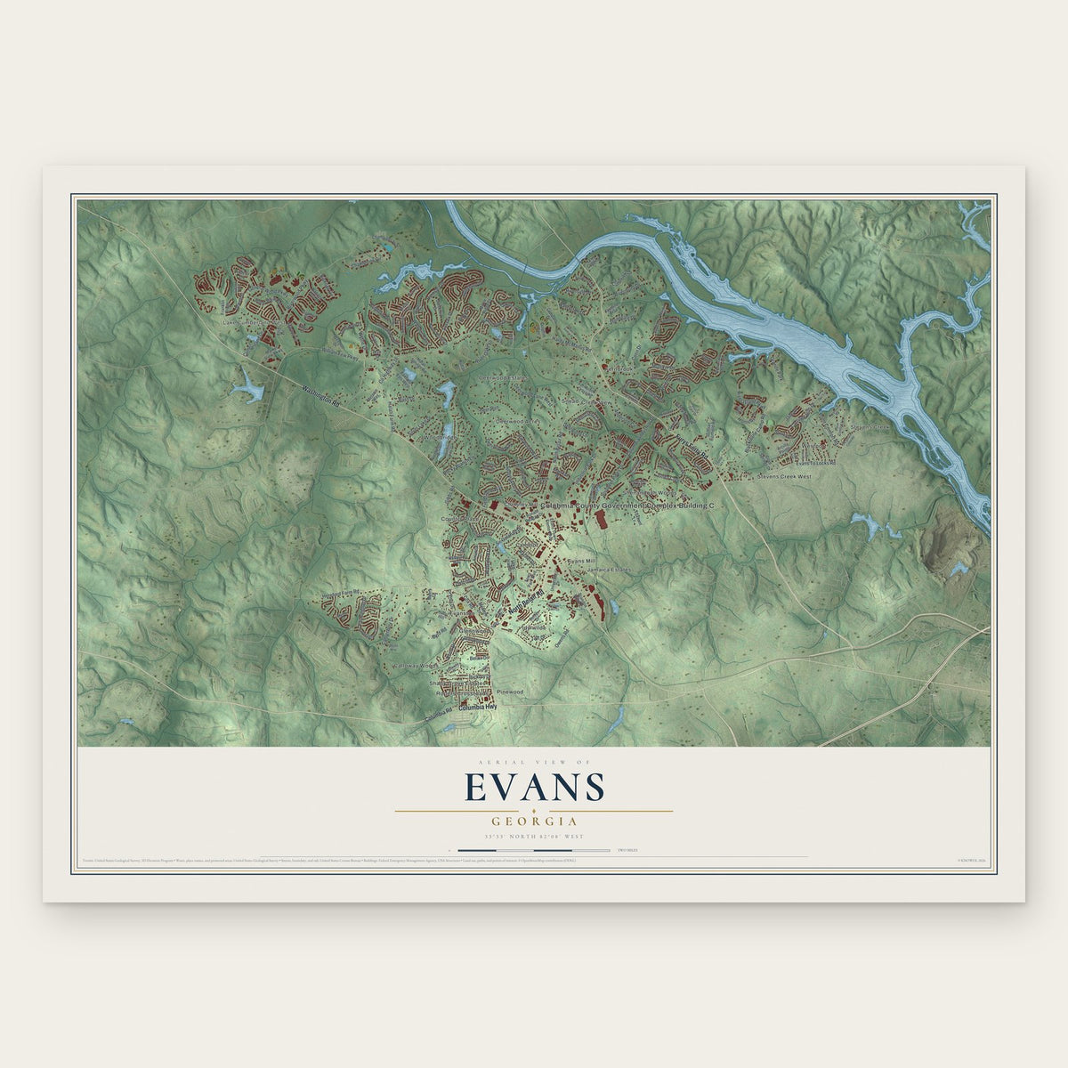 Evans, Georgia map print, the full design