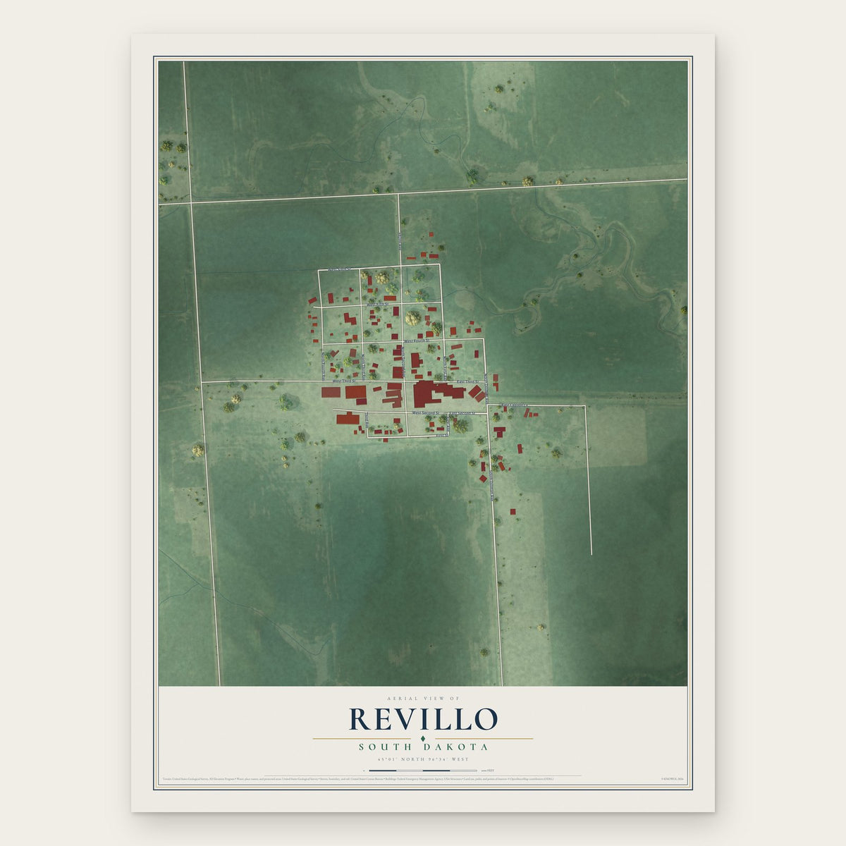 Revillo, South Dakota map print, the full design