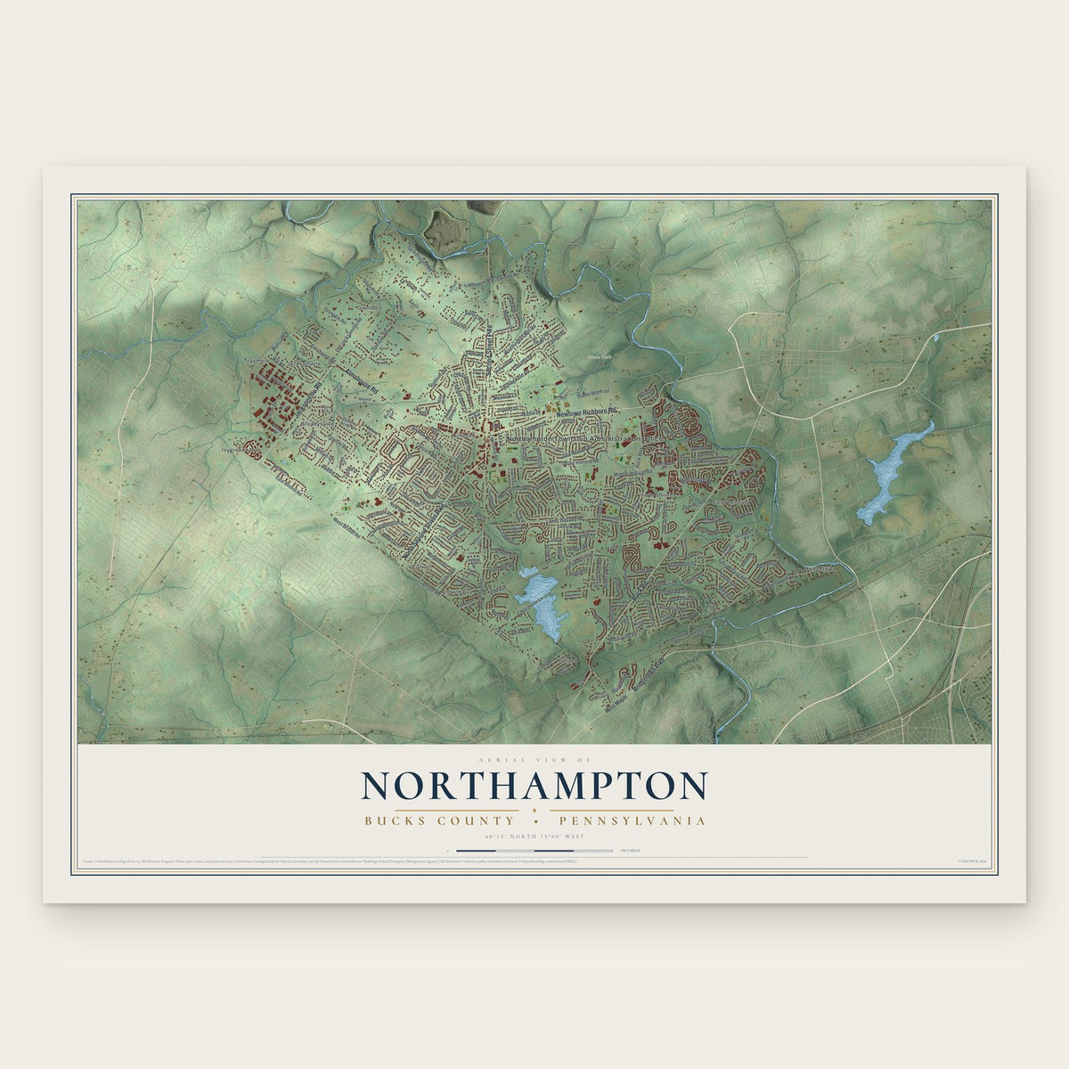 Northampton, Bucks County, Pennsylvania map print, the full design