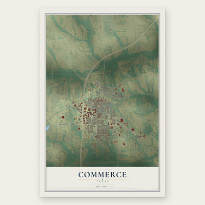 Commerce, Texas map print, the full design