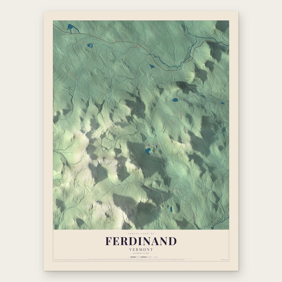 Ferdinand, Vermont map print, the full design