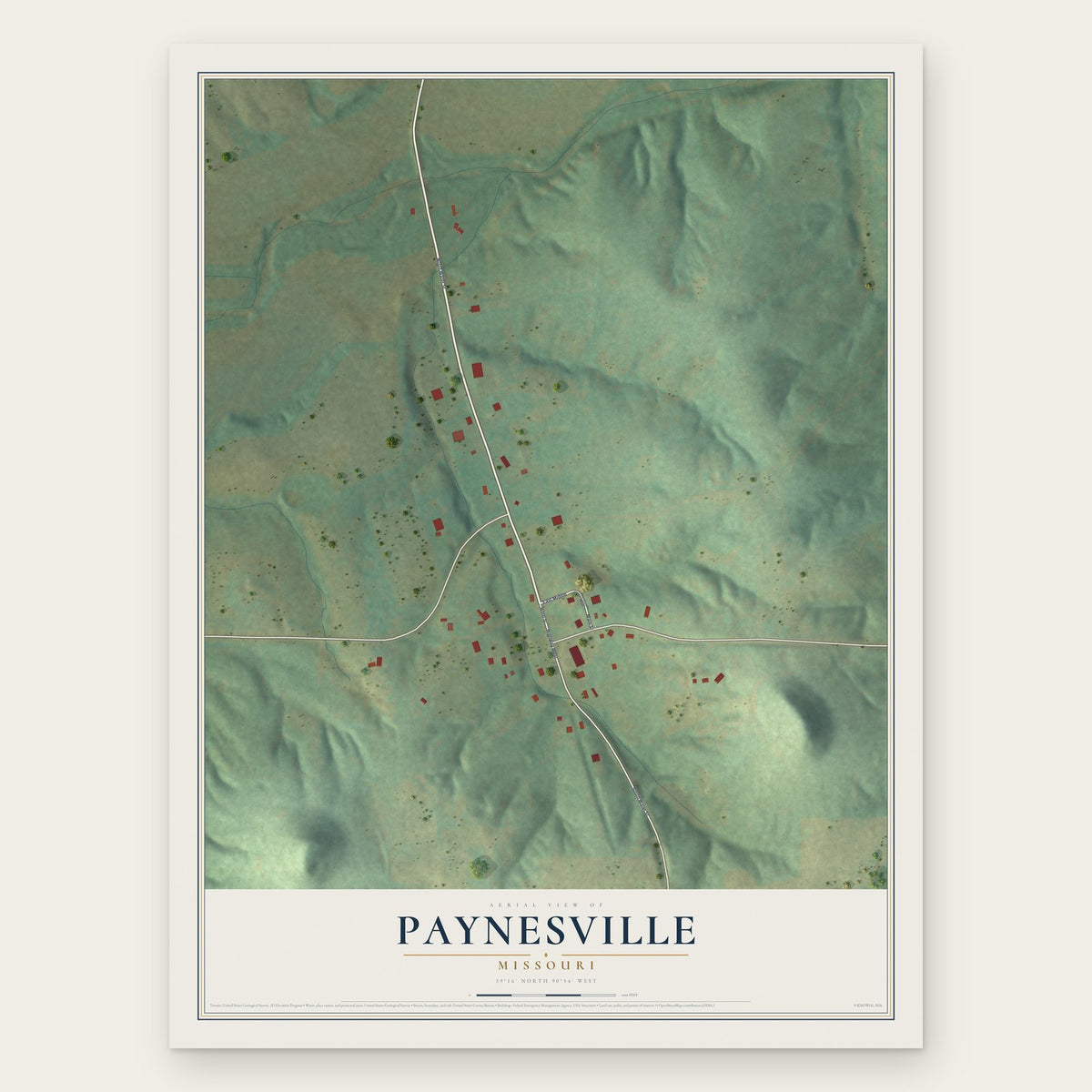 Paynesville, Missouri map print, the full design