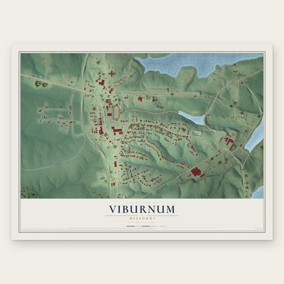 Viburnum, Missouri map print, the full design