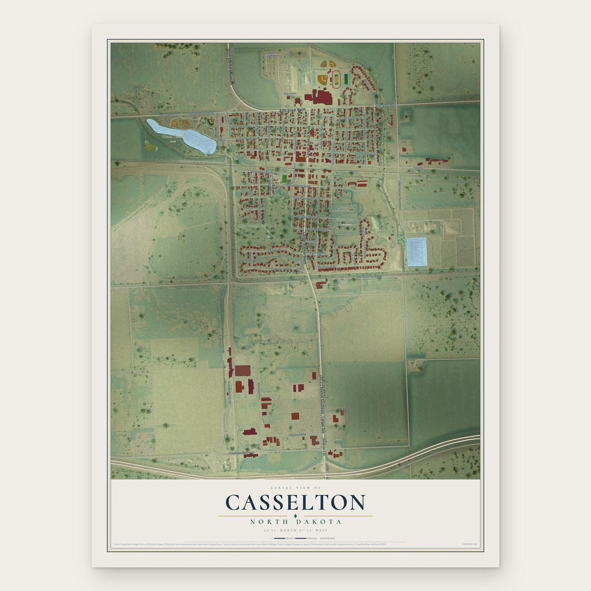 Casselton, North Dakota map print, the full design
