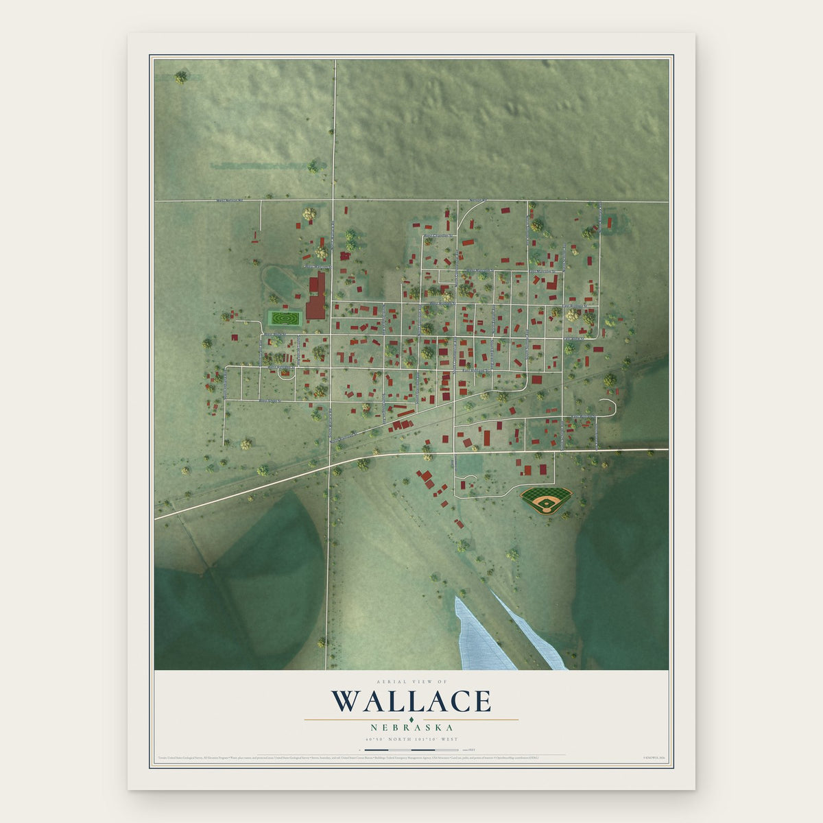 Wallace, Nebraska map print, the full design