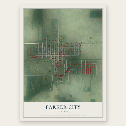 Parker City, Indiana map print, the full design