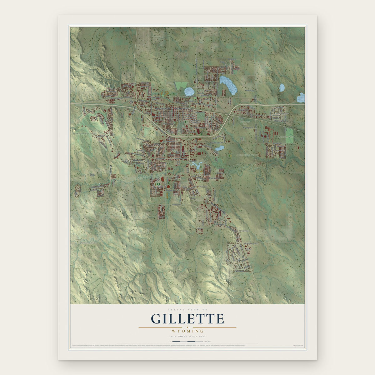 Gillette, Wyoming map print, the full design
