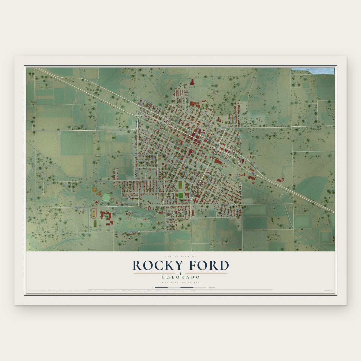 Rocky Ford, Colorado map print, the full design