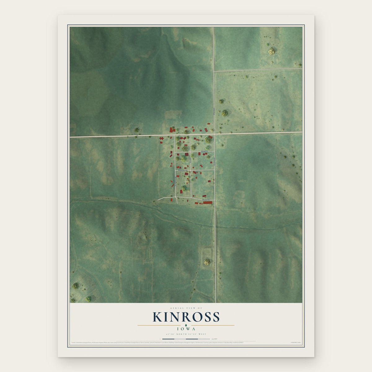 Kinross, Iowa map print, the full design