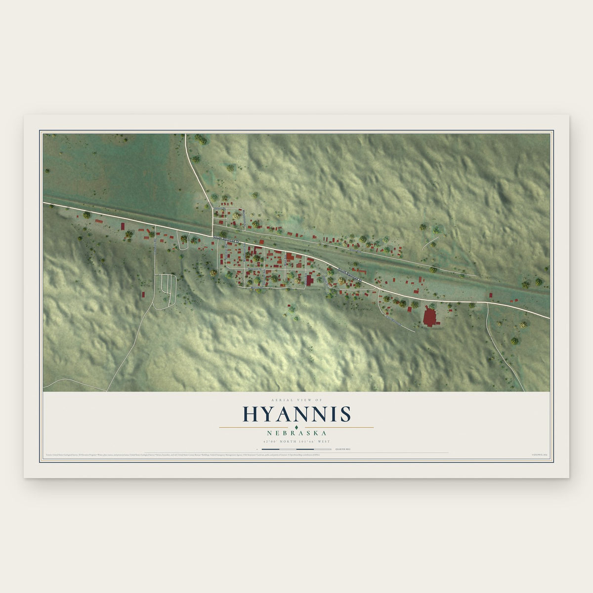 Hyannis, Nebraska map print, the full design