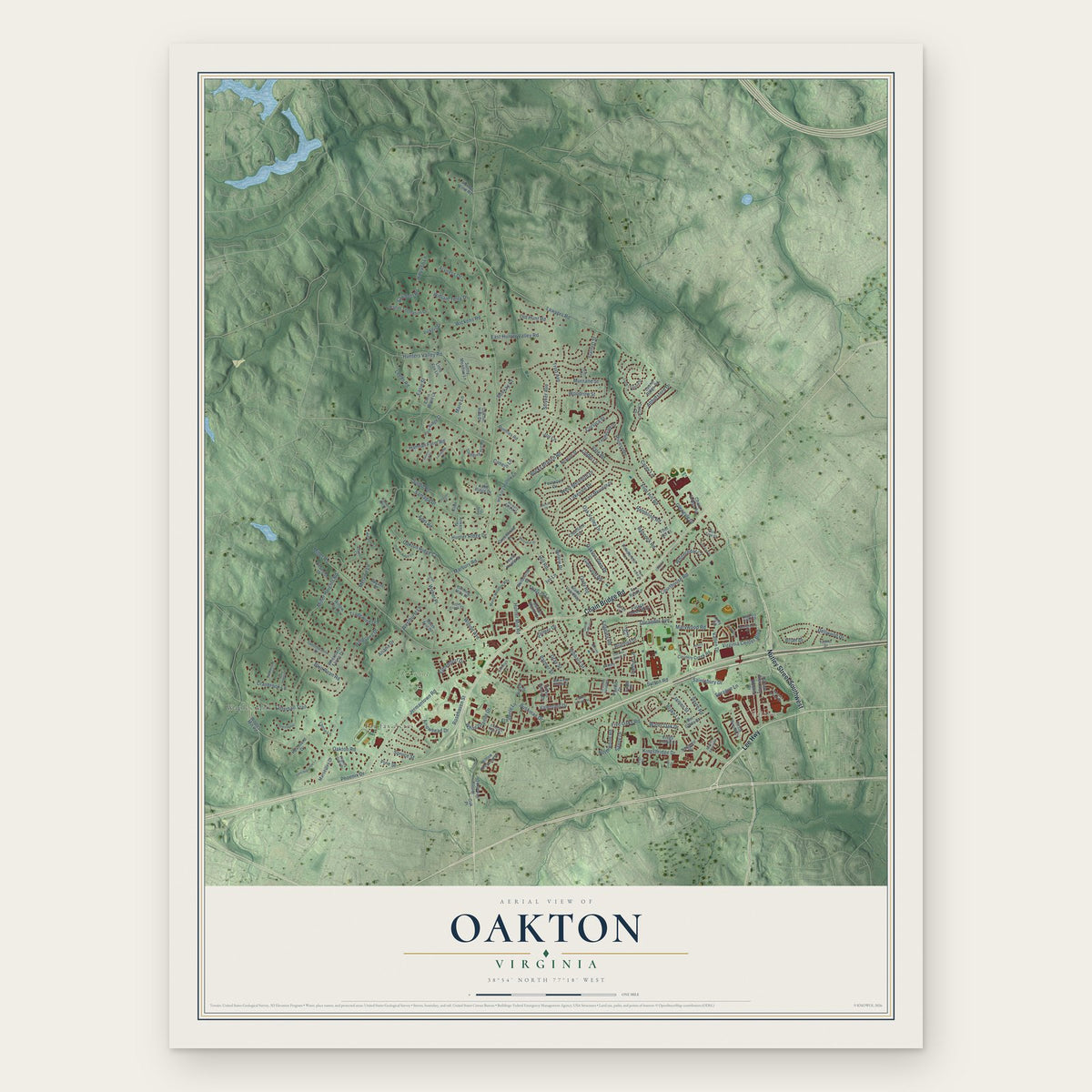 Oakton, Virginia map print, the full design