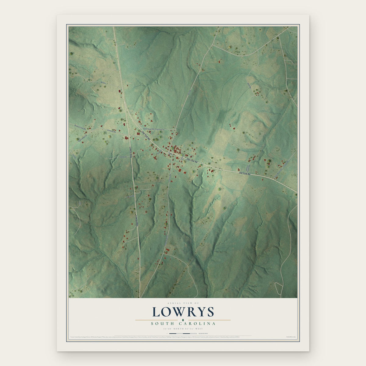 Lowrys, South Carolina map print, the full design