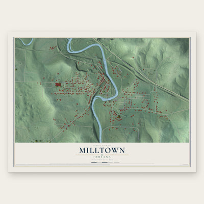 Milltown, Indiana map print, the full design