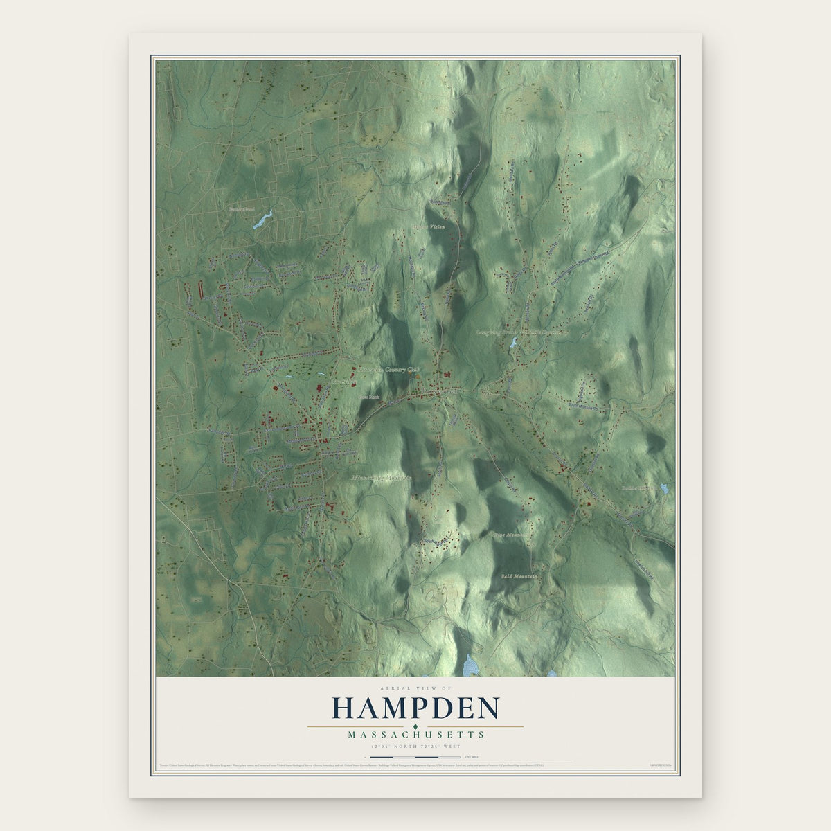 Hampden, Massachusetts map print, the full design