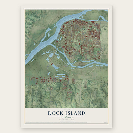 Rock Island, Illinois map print, the full design