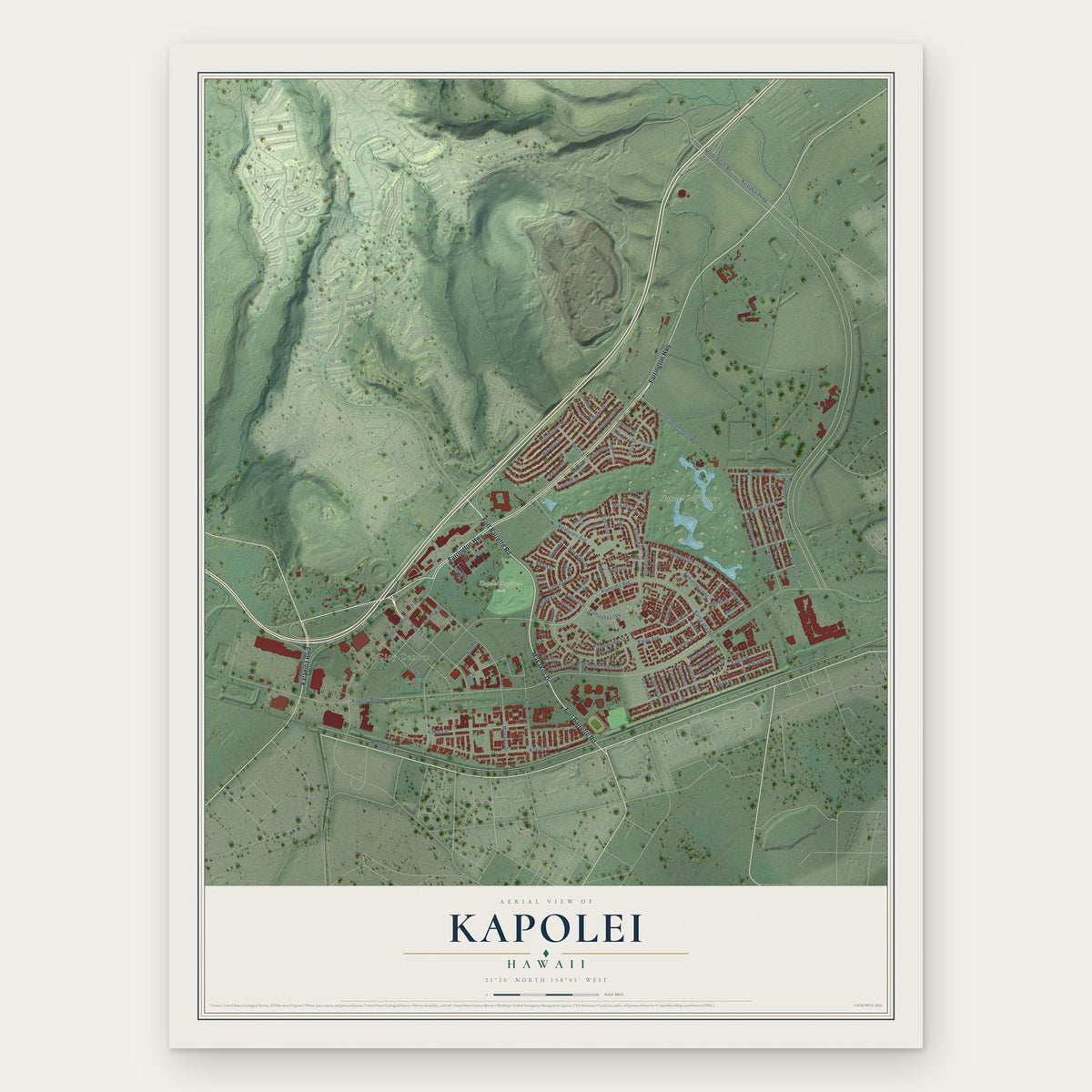 Kapolei, Hawaii map print, the full design