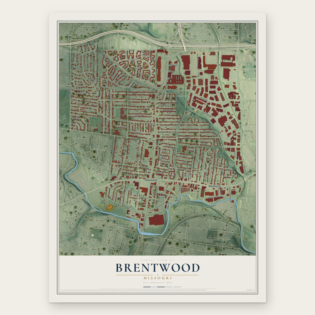 Brentwood, Missouri map print, the full design