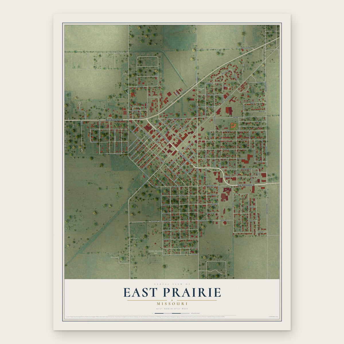 East Prairie, Missouri map print, the full design
