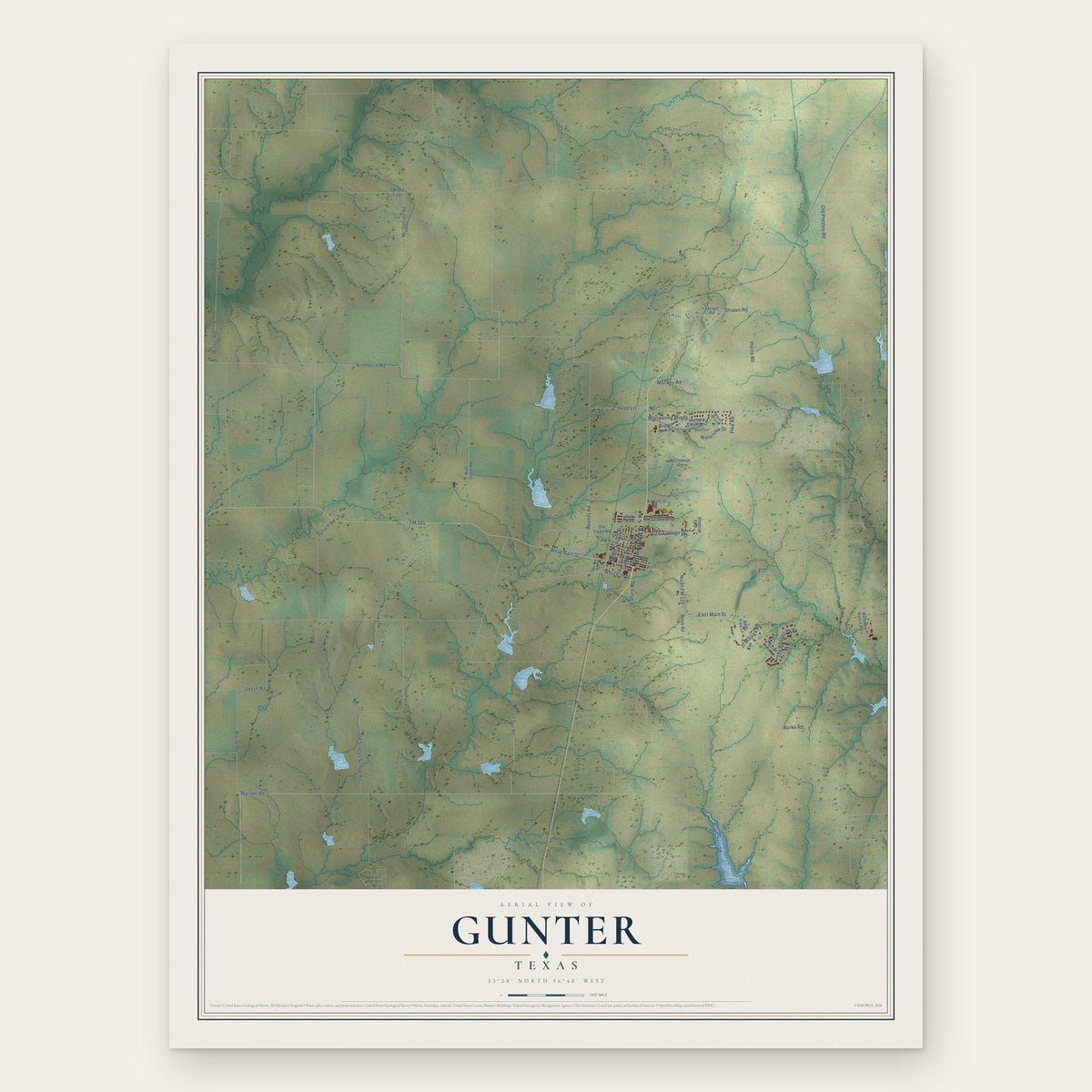 Gunter, Texas map print, the full design