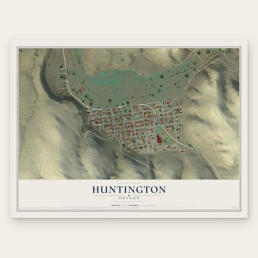 Huntington, Oregon map print, the full design