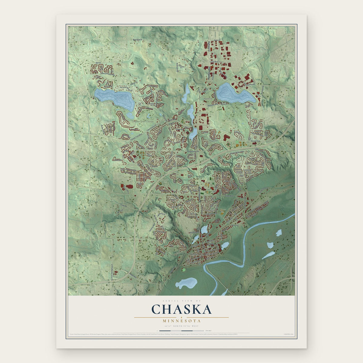 Chaska, Minnesota map print, the full design