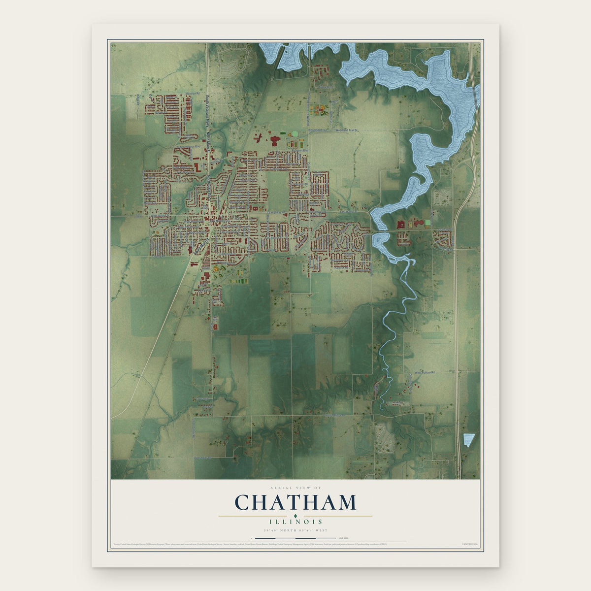 Chatham, Illinois map print, the full design