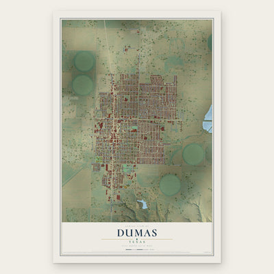 Dumas, Texas map print, the full design
