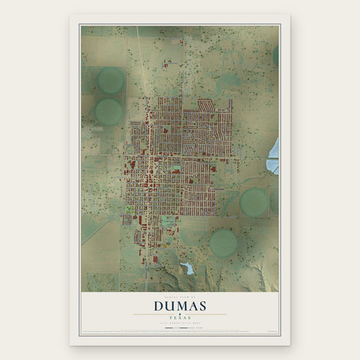 Dumas, Texas map print, the full design