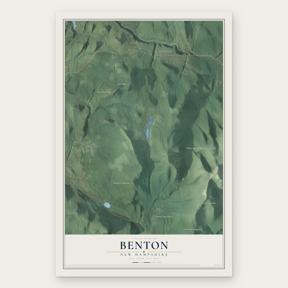 Benton, New Hampshire map print, the full design