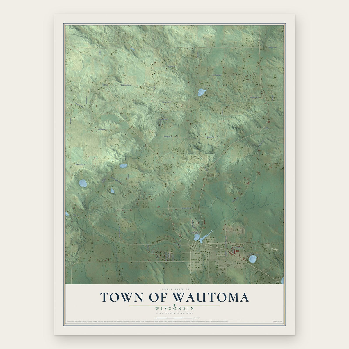 Town of Wautoma, Wisconsin map print, the full design