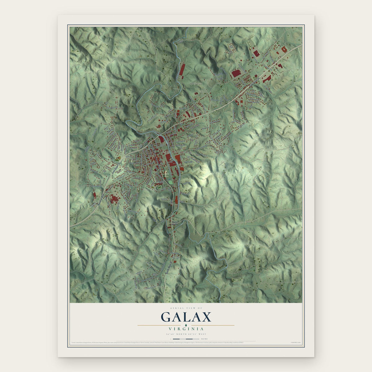 Galax, Virginia map print, the full design