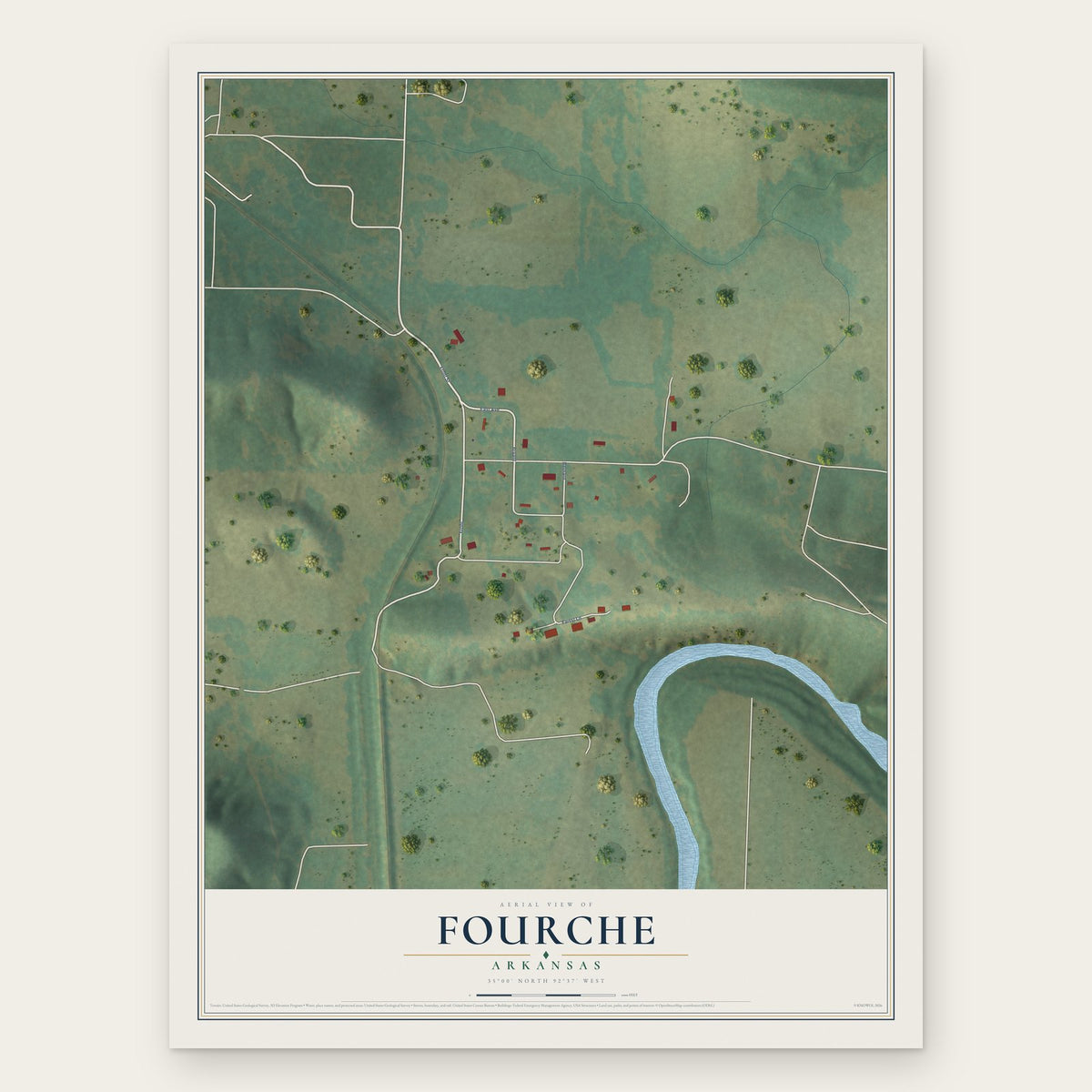 Fourche, Arkansas map print, the full design