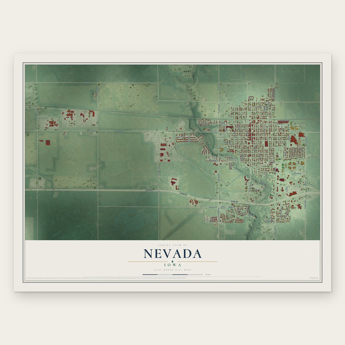 Nevada, Iowa map print, the full design