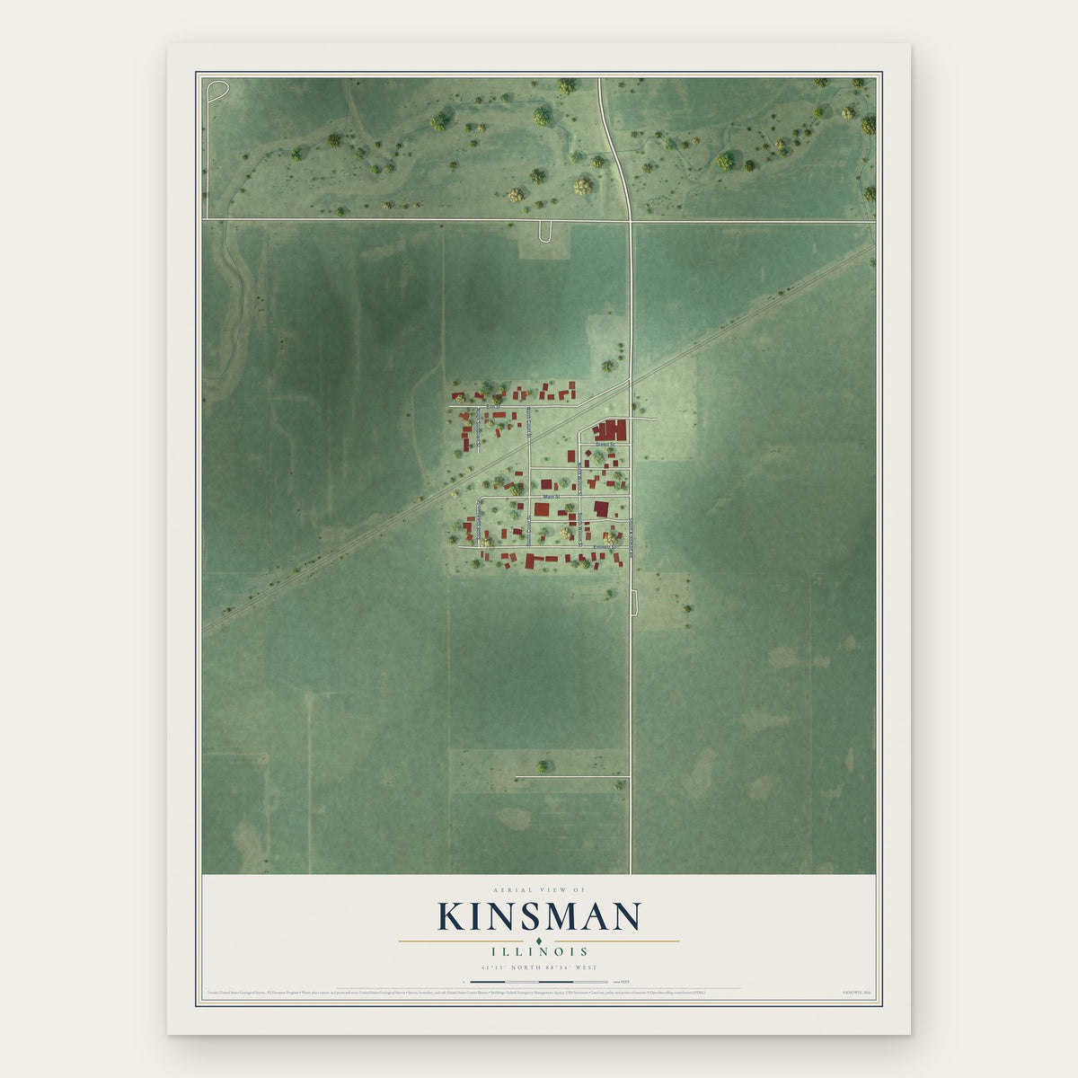 Kinsman, Illinois map print, the full design
