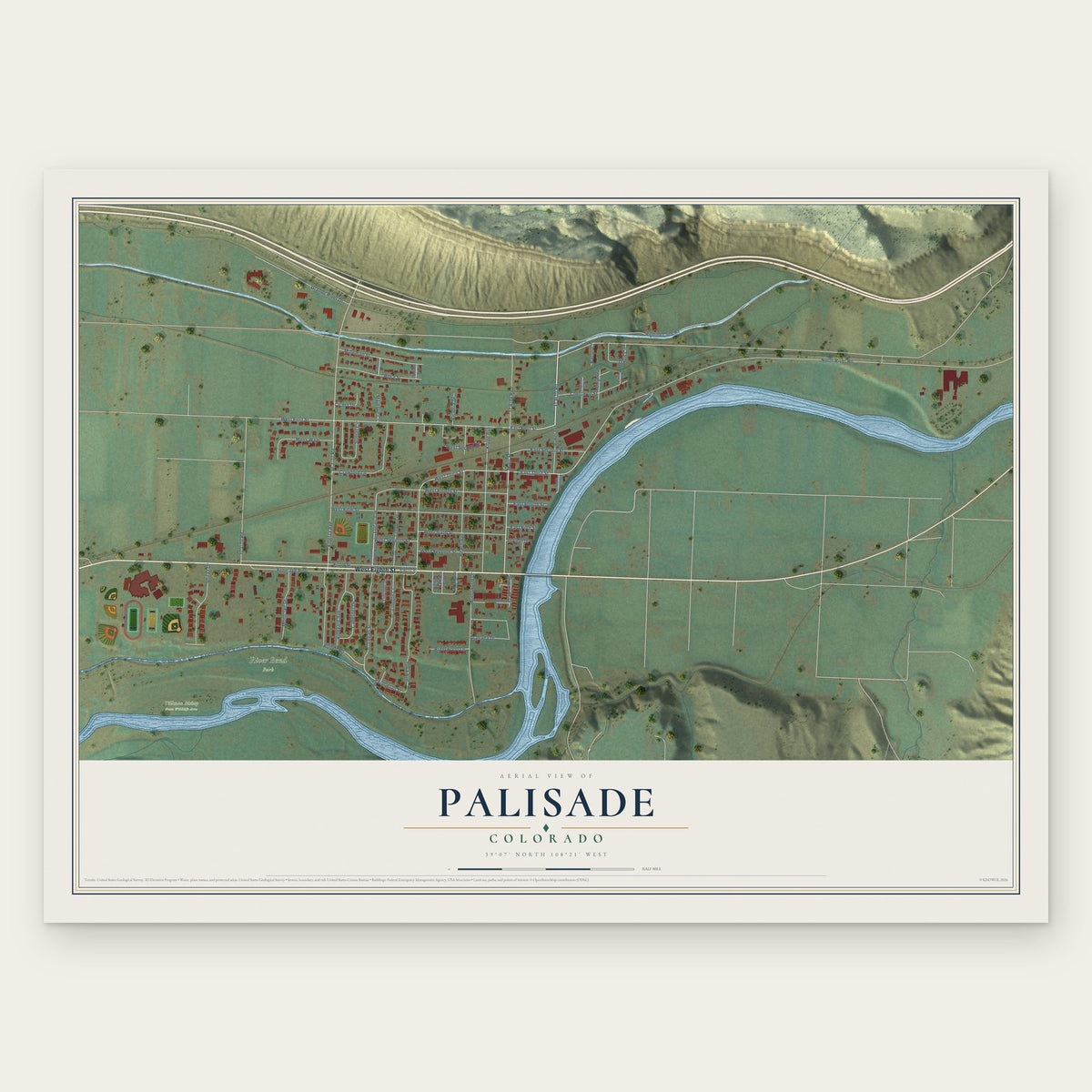 Palisade, Colorado map print, the full design