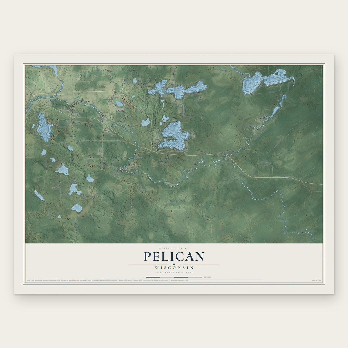 Pelican, Wisconsin map print, the full design