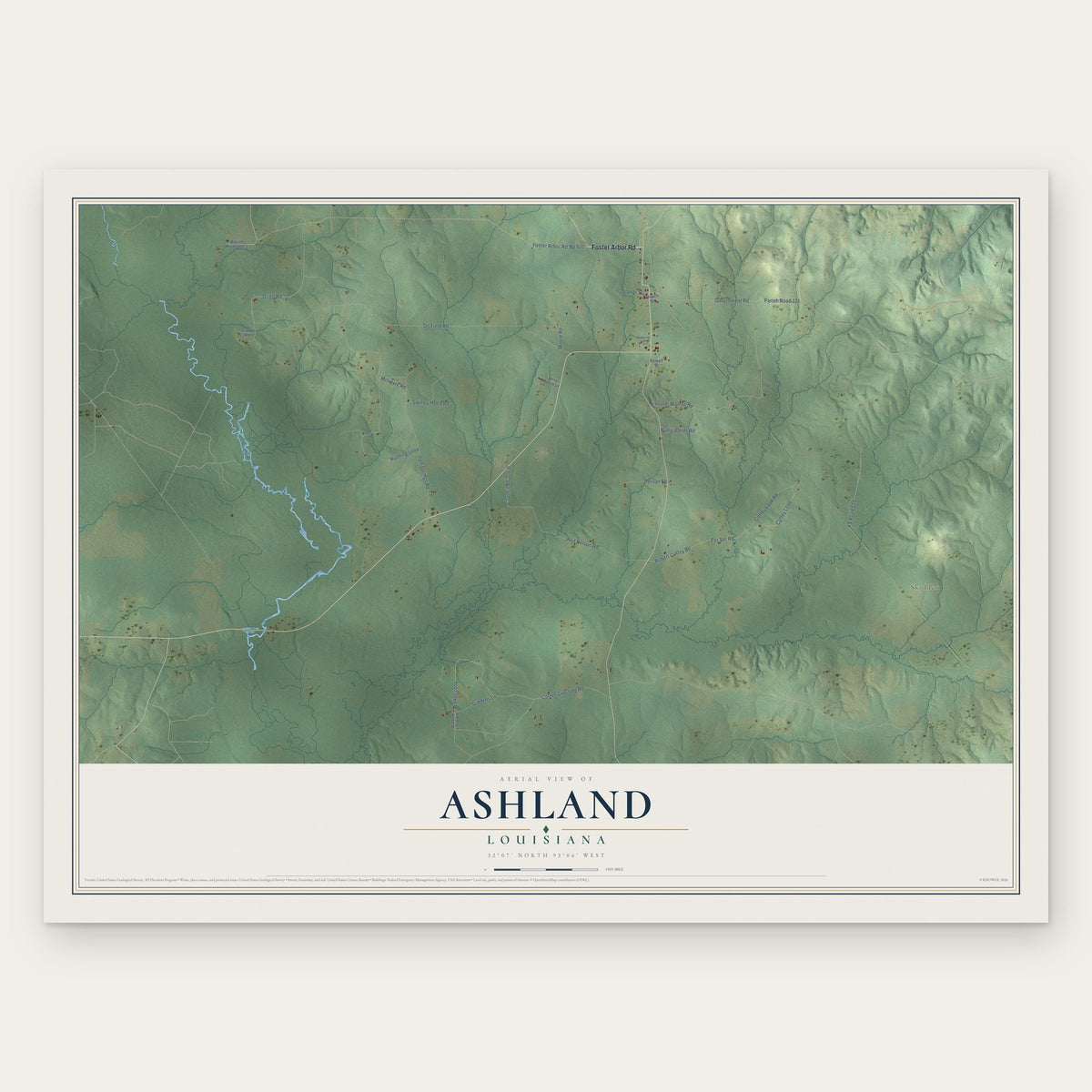 Ashland, Louisiana map print, the full design