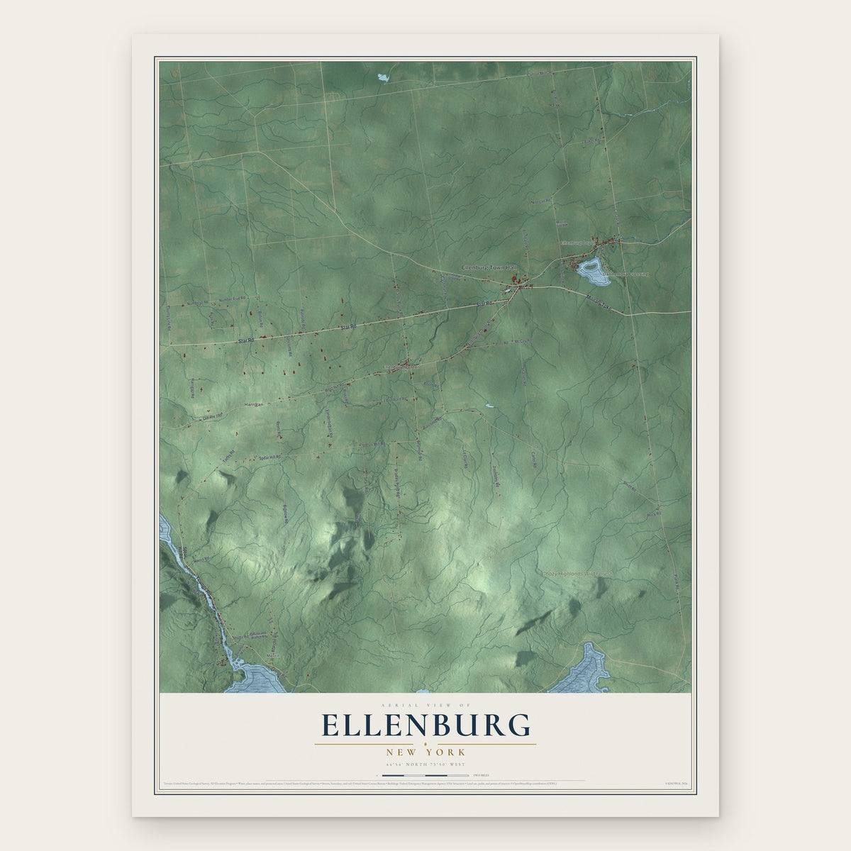 Ellenburg, New York map print, the full design